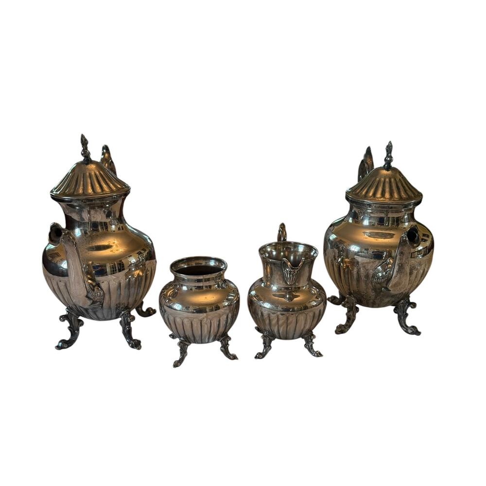 Mid 20th Century Birmingham Silver on Copper Coffee Tea Sugar Creamer Set - Picture 4 of 15